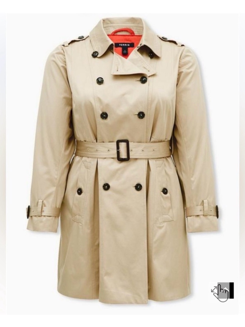 Torrid Classic Beige Double-Breasted Trench Coat with Belt
